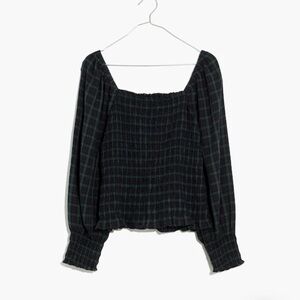 Madewell Dark Plaid Square Neck Lucie